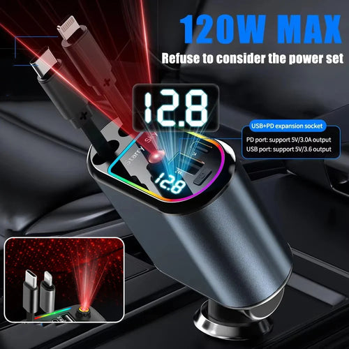 Încărcător Auto Rapid 4-în-1 cu Proiecție Stele & Iluminare LED Ambient